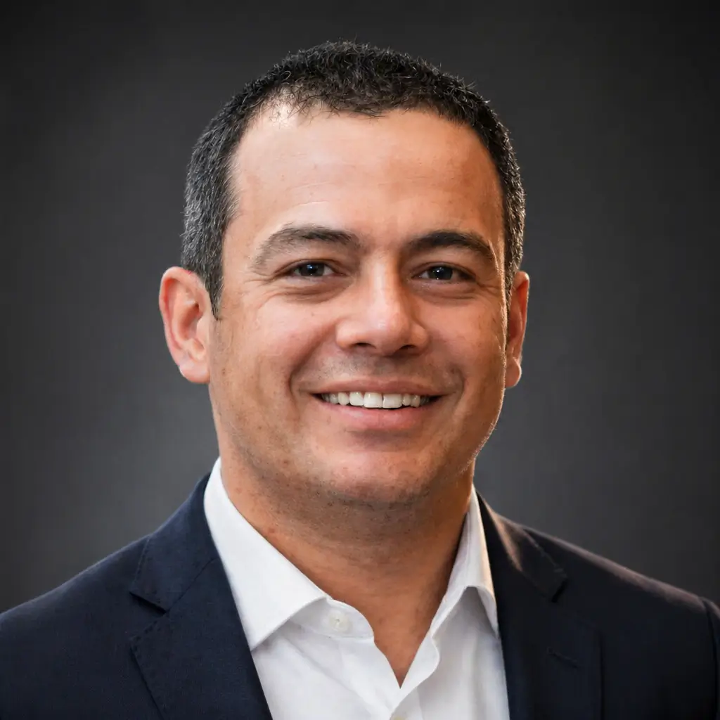 Photo de profil LinkedIn homme en costume sombre générée par intelligence artificielle en 30 secondes